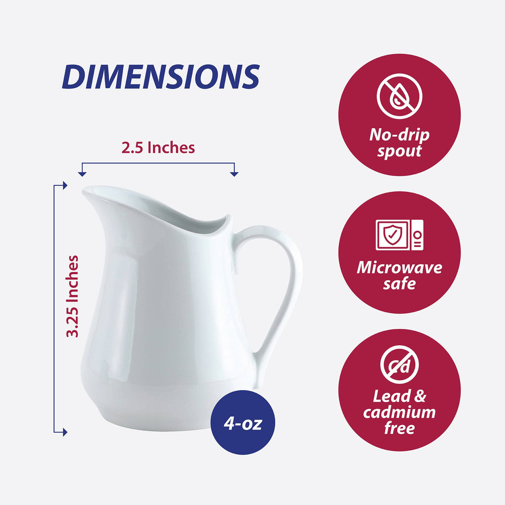 Porcelain Creamer Pitcher, 4, 8, 16 or 32 oz
