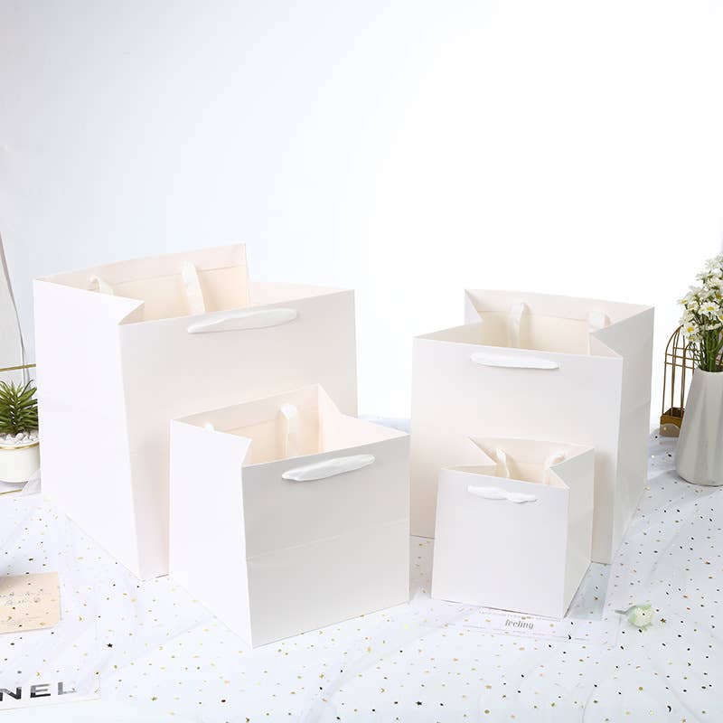All White Square Cotton Handle Paper Gift Bag w/ free tissue
