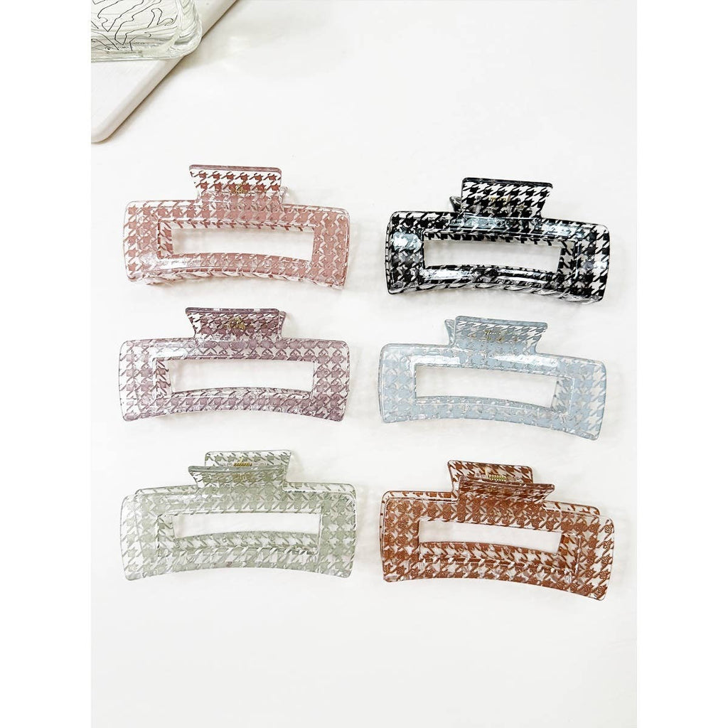 Houndstooth Pattern Cut Out Rectangle Hair Claw