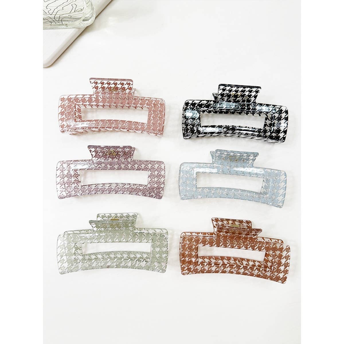 Houndstooth Pattern Cut Out Rectangle Hair Claw