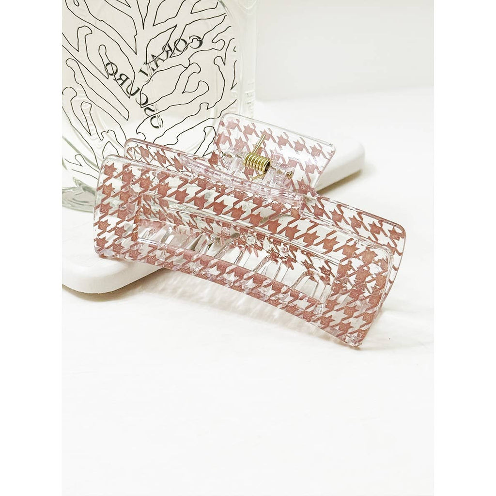 Houndstooth Pattern Cut Out Rectangle Hair Claw