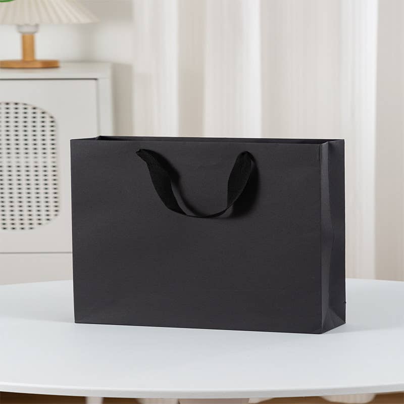 10pc, All Black Cotton Handle Paper Gift Bag w/ free tissue