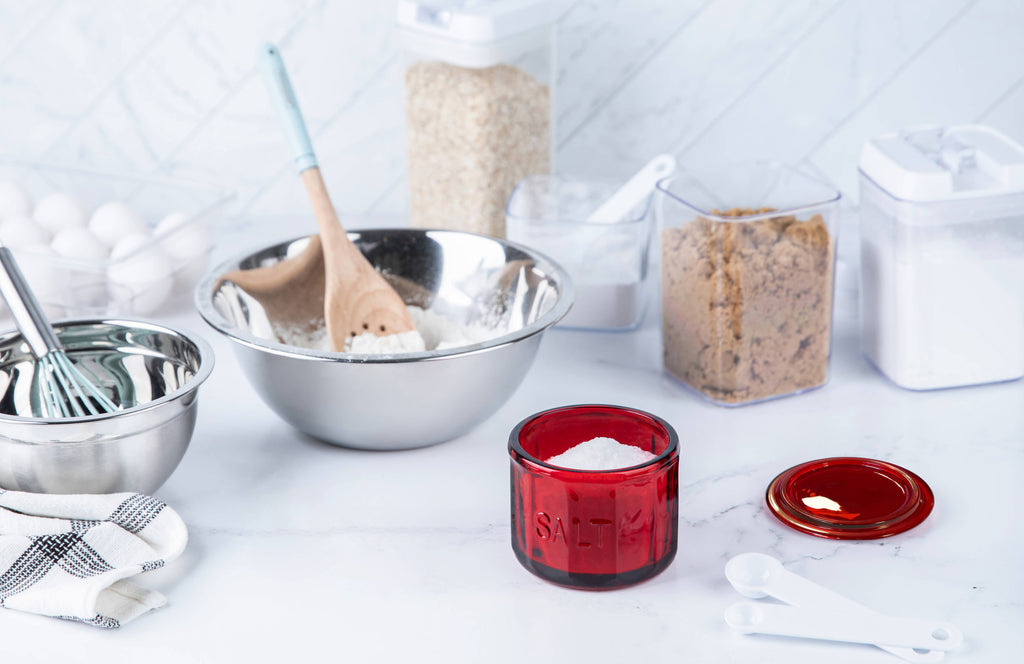 Kook Embossed Salt Cellar & Lid, Pressed Glass, 10 oz