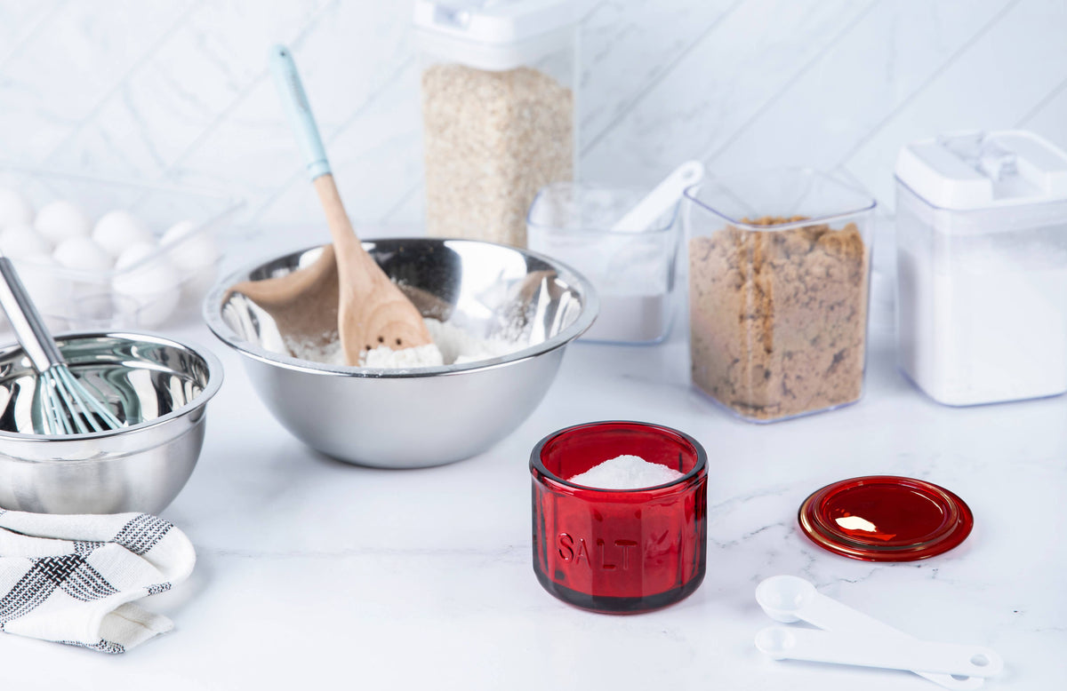 Kook Embossed Salt Cellar & Lid, Pressed Glass, 10 oz