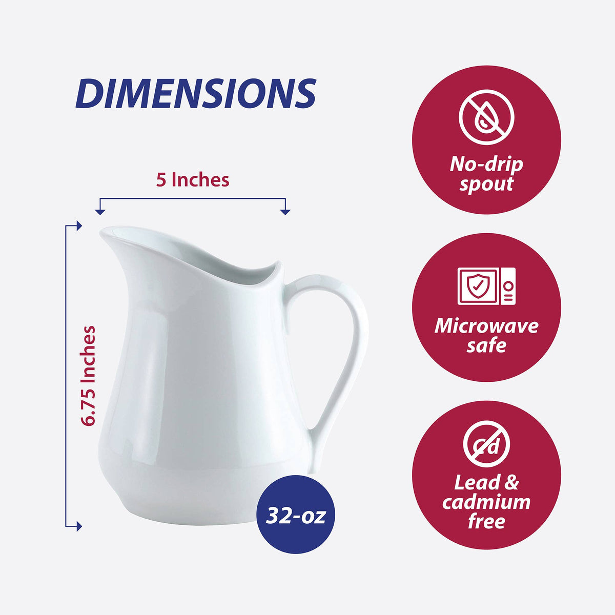 Porcelain Creamer Pitcher, 4, 8, 16 or 32 oz