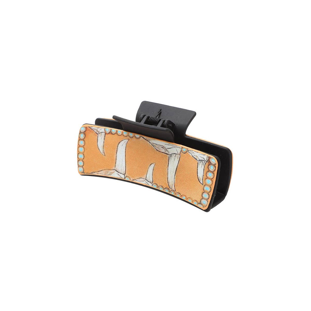 Western Cactus Bull Head Leather Hair Claw_CWAHA08050