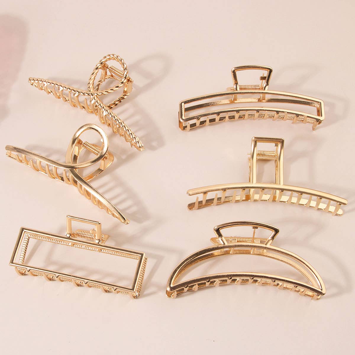 6-Pack Gold Tone Metal Hair Claws, Strong Hold_CWABE0199