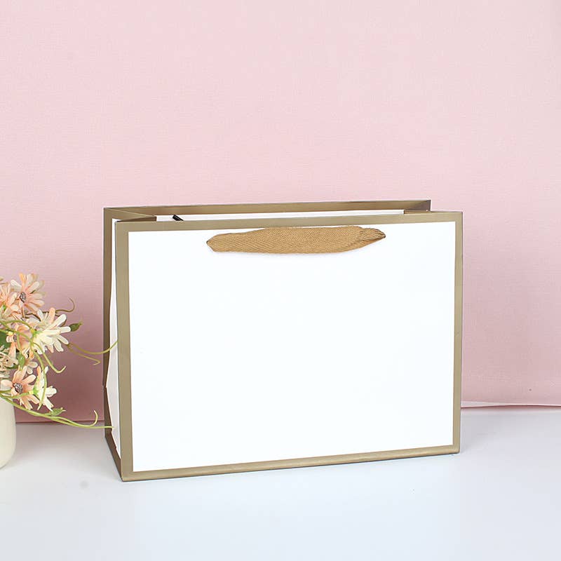 White with Gold Border Paper Gift Bag w/ free tissue