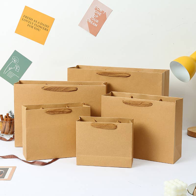 10pc, Horizontal Brown Thick Kraft Paper Gift Bag w/ tissue
