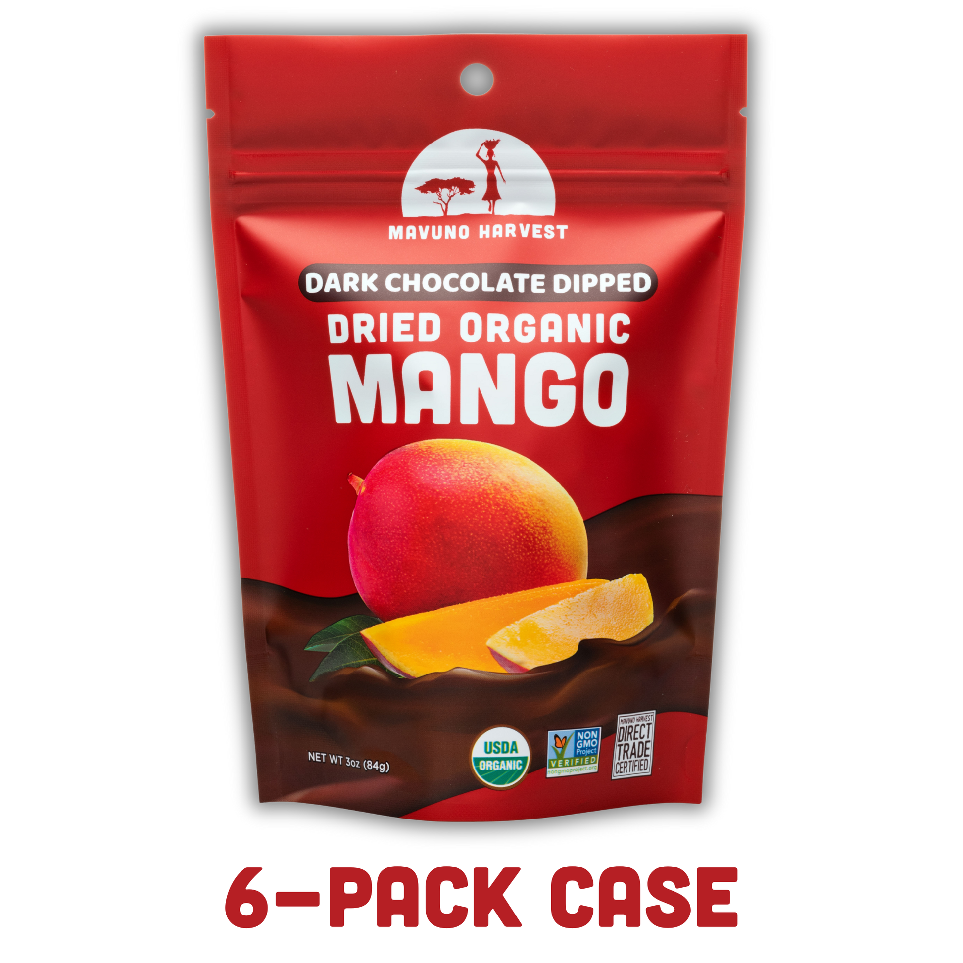 Organic Dark Chocolate Dipped Dried Mango, 6-pack case