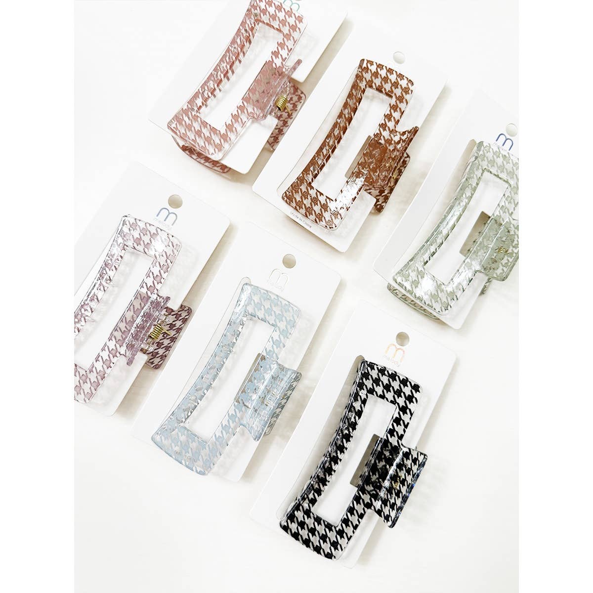 Houndstooth Pattern Cut Out Rectangle Hair Claw