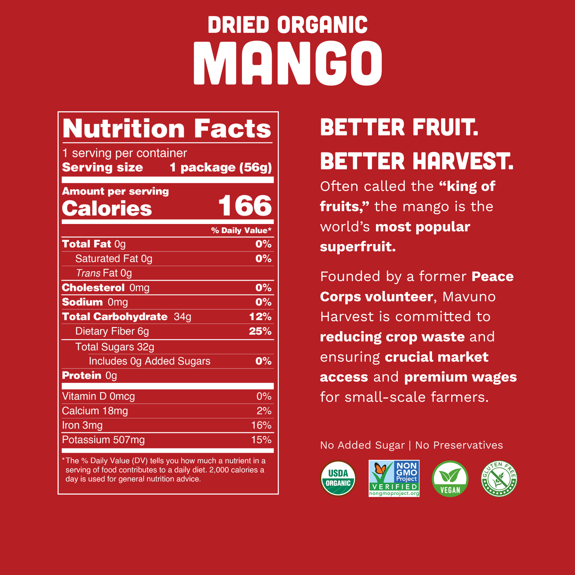Organic Dried Mango, 6-pack case