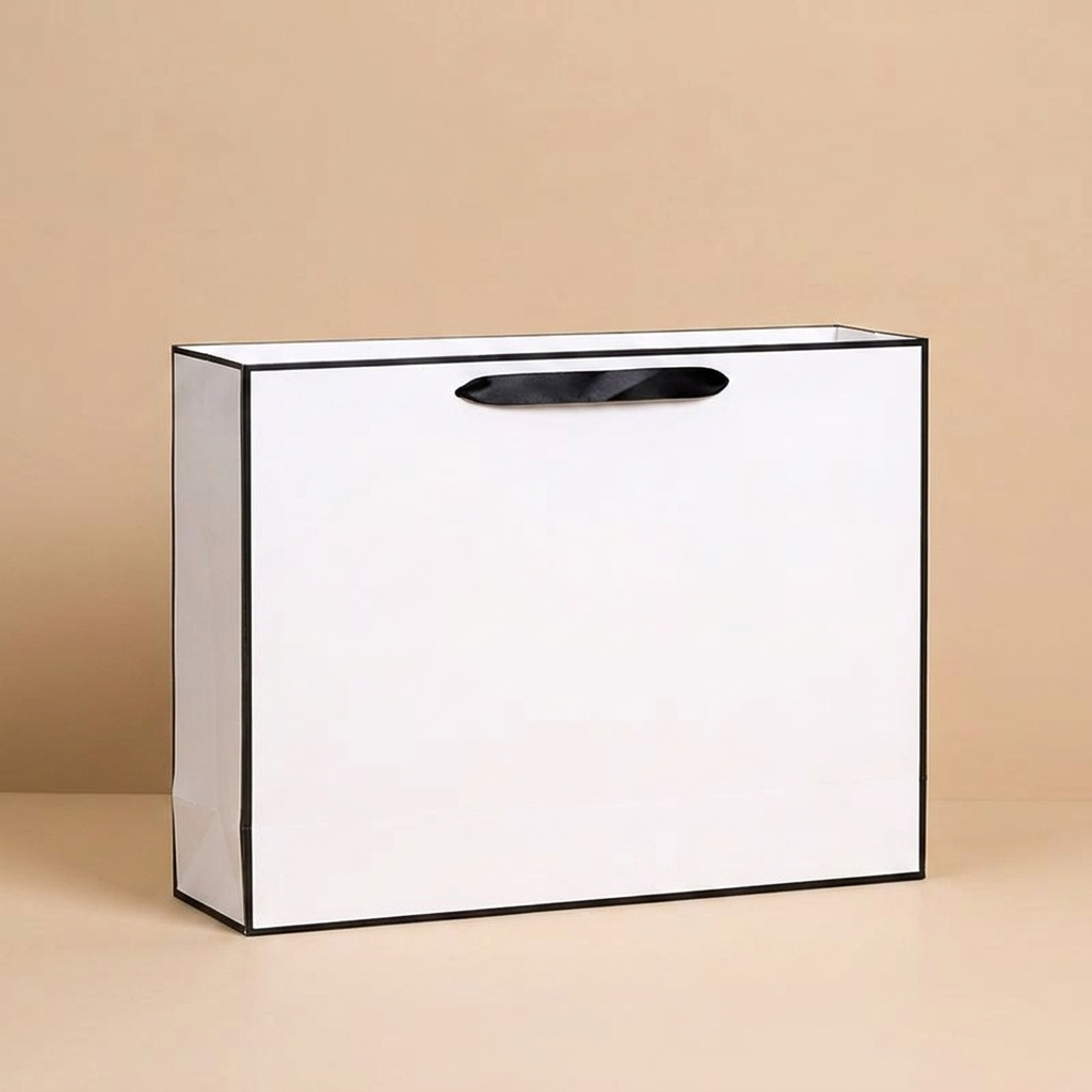 White with Black Border Paper Gift Bag w/ free tissue