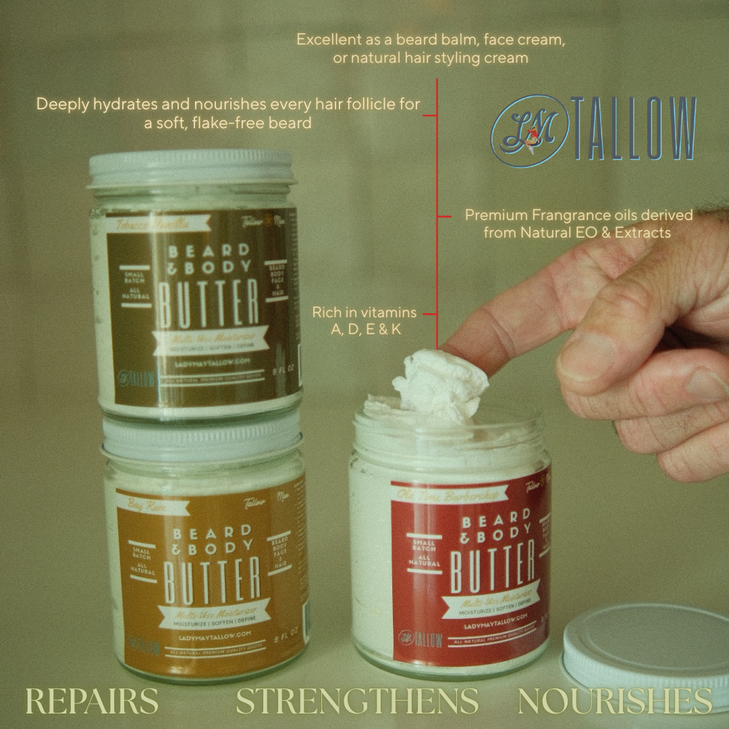 Tallow Man Tobacco Vanilla Beard + Body Butter | Men's Grooming | Grass-Fed Tallow | 9oz