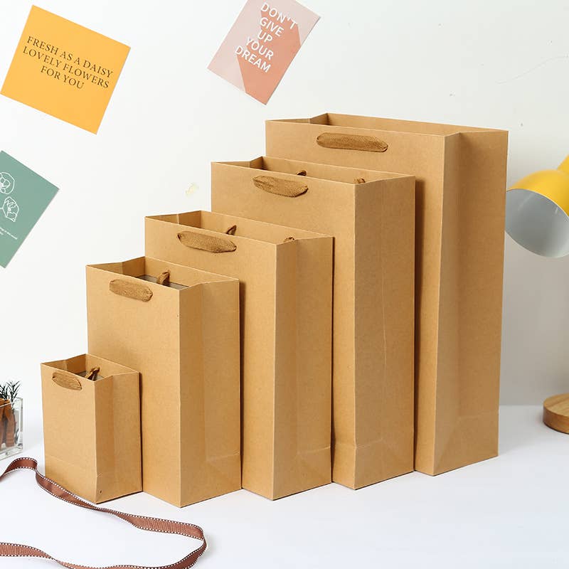 10pc, Vertical Brown Thick Kraft Paper Gift Bag w/ tissue