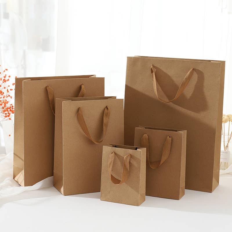 10pc, Vertical Brown Thick Kraft Paper Gift Bag w/ tissue