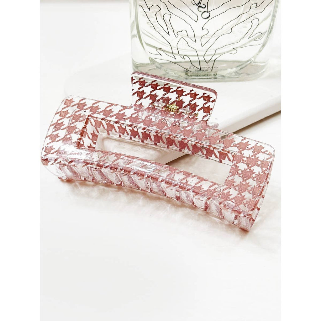 Houndstooth Pattern Cut Out Rectangle Hair Claw