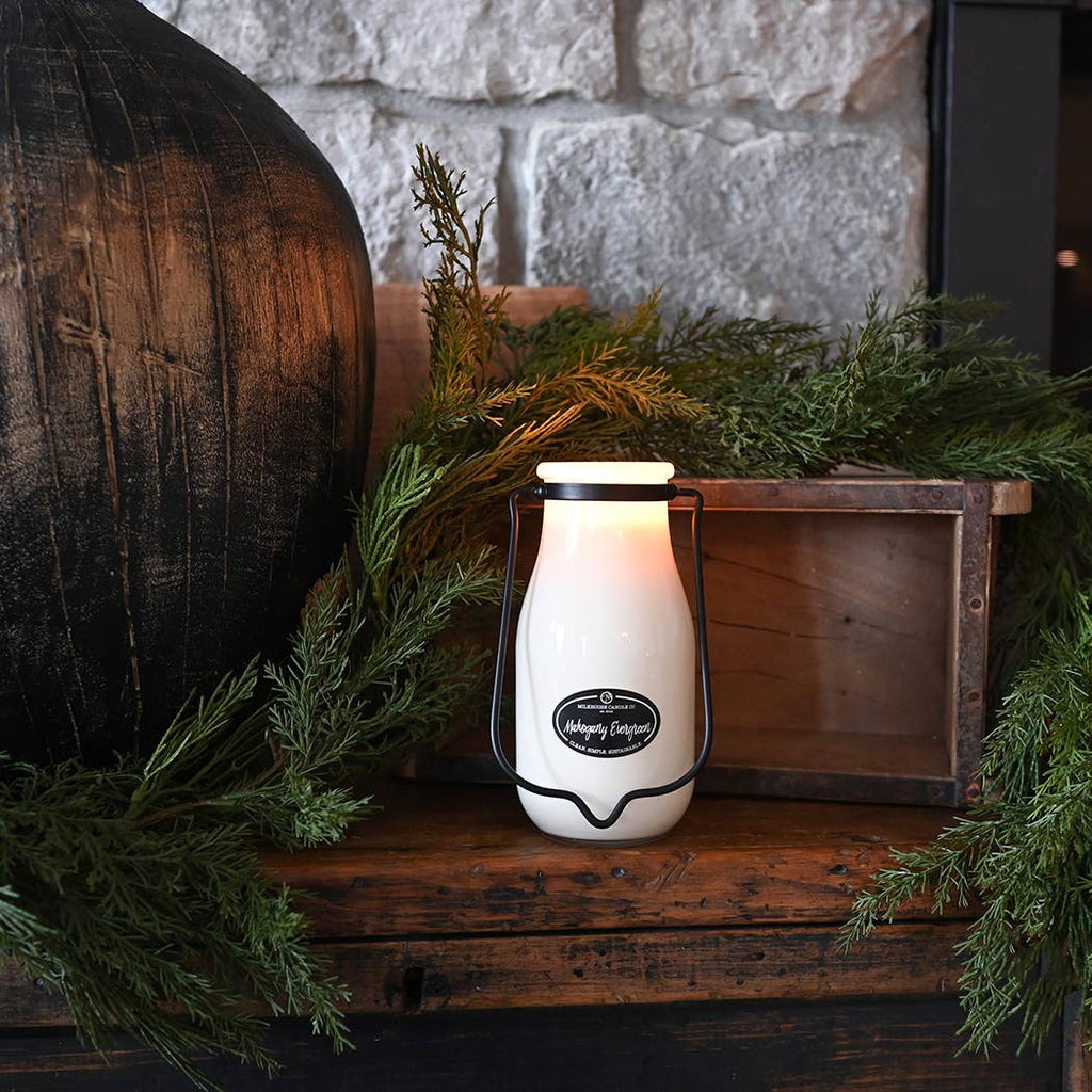 14 oz Milkbottle Candle: Mahogany Evergreen