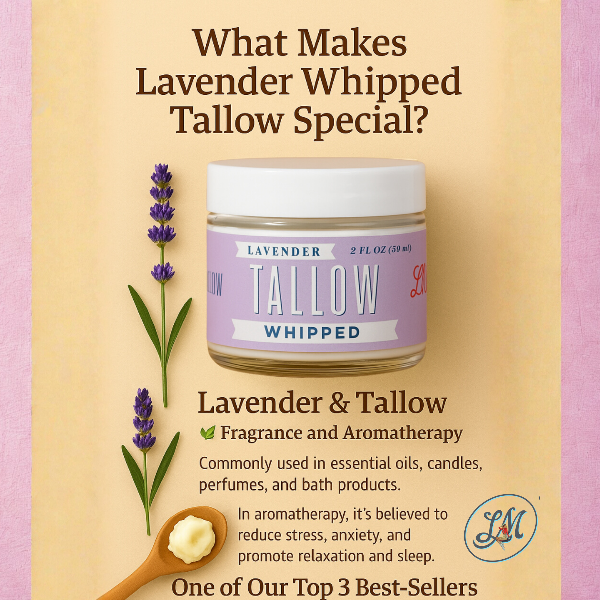 Lavender Whipped Tallow Moisturizer | Natural Beef Tallow Lotion | Calming, Preservative-Free Skincare by Lady May Tallow