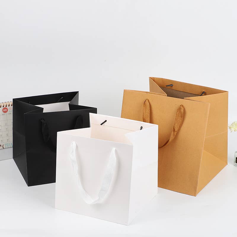 All White Square Cotton Handle Paper Gift Bag w/ free tissue