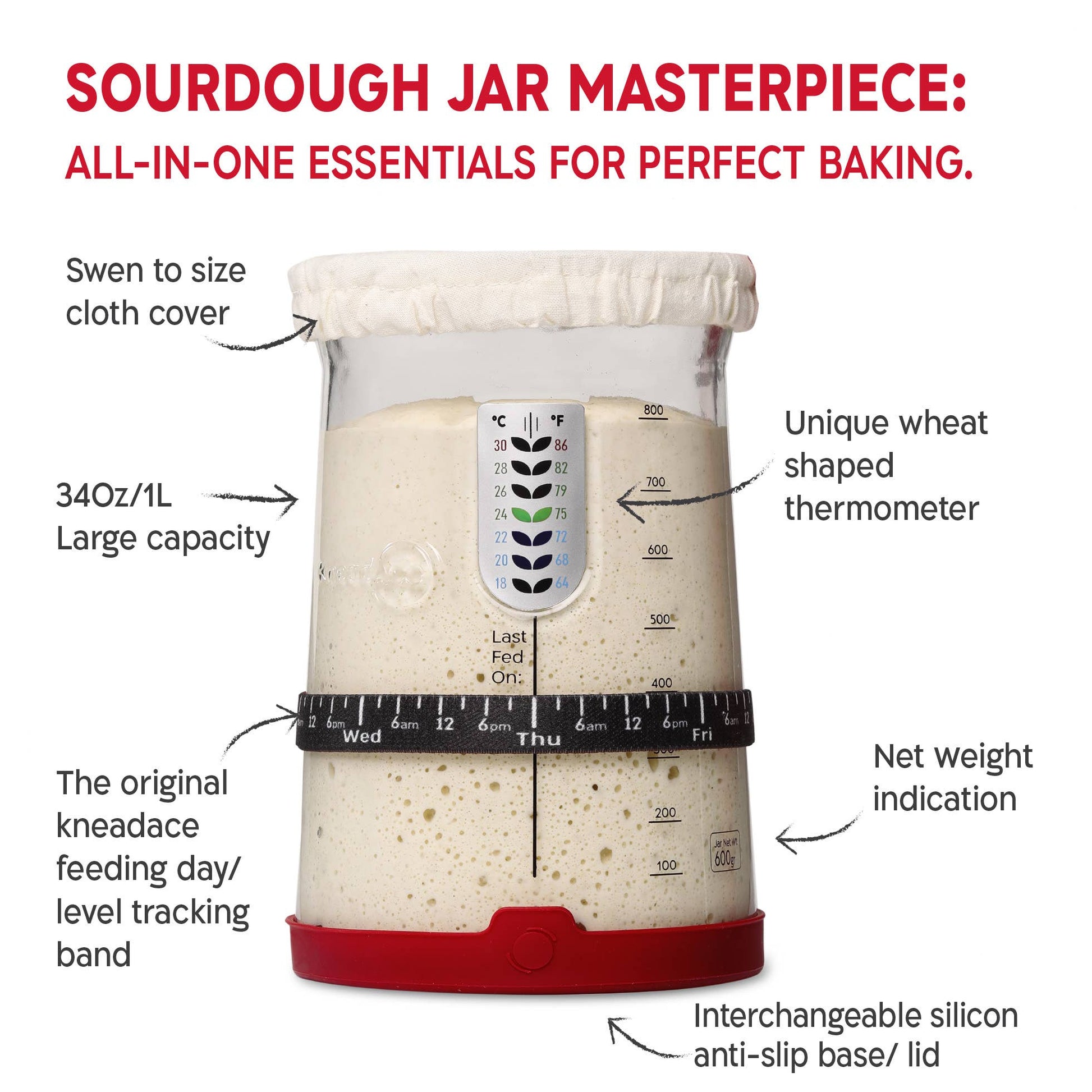KneadAce PRO Sourdough Kit: 34oz Jar-Baskets-Bread Lame