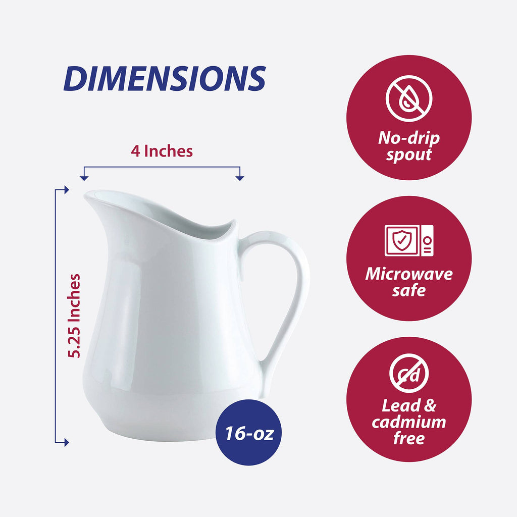 Porcelain Creamer Pitcher, 4, 8, 16 or 32 oz