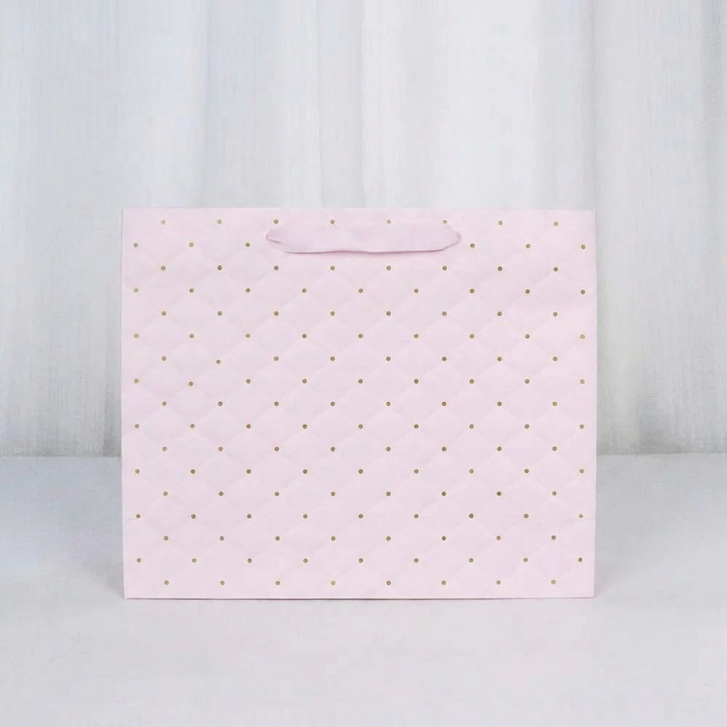 12pcs, 2 sizes Pink dot wavy surface gift bag w/ free tissue