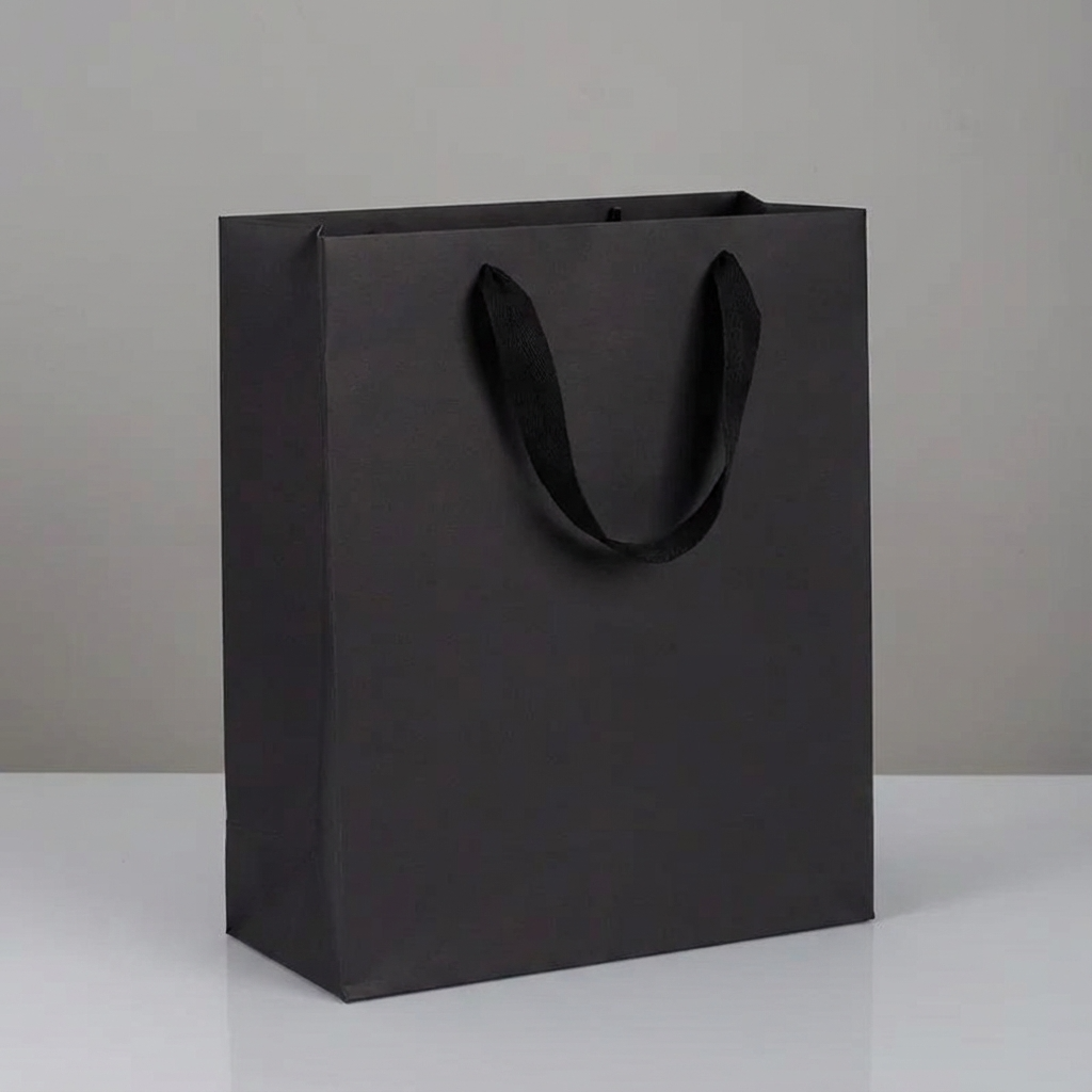 10pc, All Black Cotton Handle Paper Gift Bag w/ free tissue
