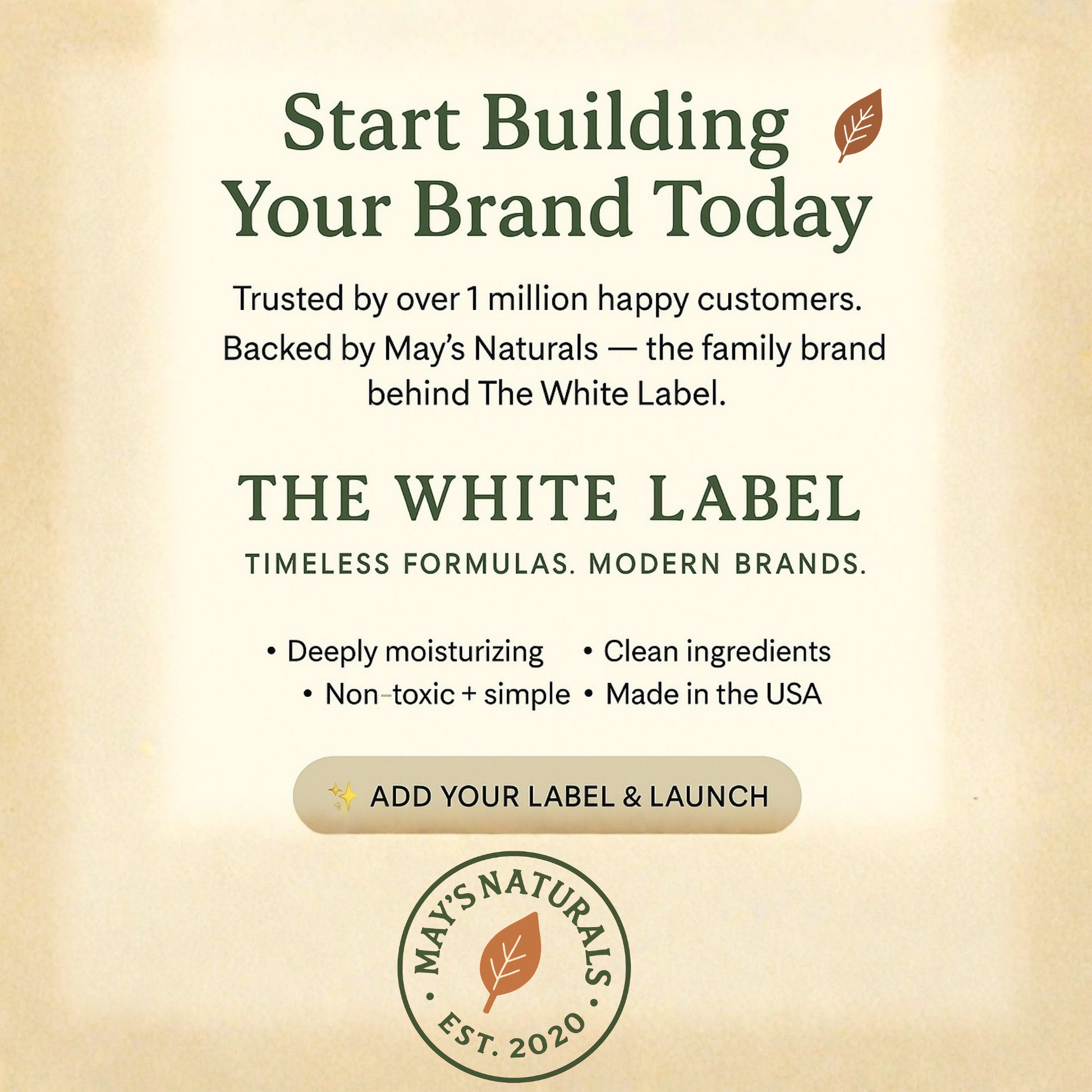 White Label Vanilla Whipped Tallow Moisturizer | Your Brands Traditional All Natural Skincare by May's Naturals | Proven Formula for Entrepreneurs