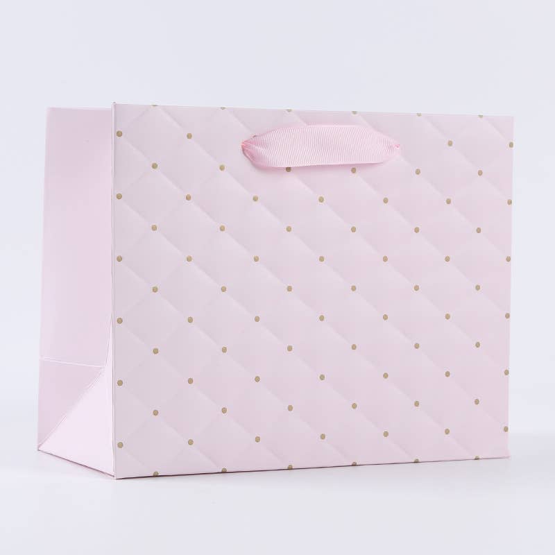 12pcs, 2 sizes Pink dot wavy surface gift bag w/ free tissue