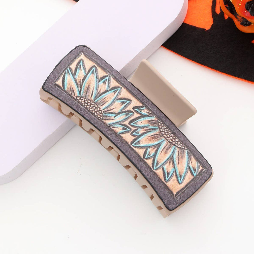 Western Cowgirl Sunflower Claw Clip, Faux Leather_CWAHA0609