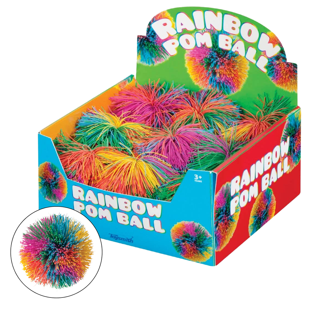 3.5" Rainbow Pom Ball, Squishy, Soft, Colorful
