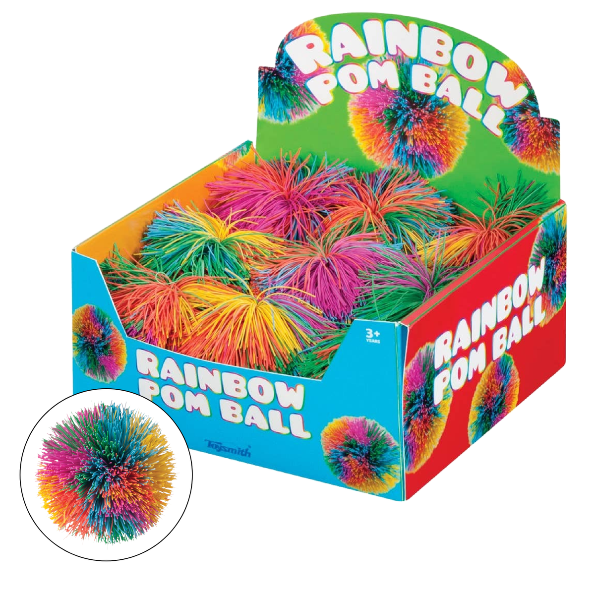 3.5" Rainbow Pom Ball, Squishy, Soft, Colorful