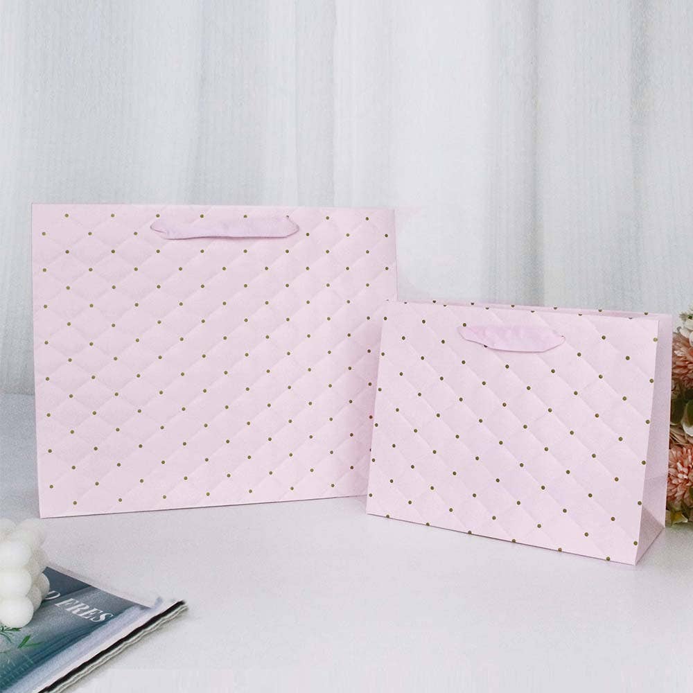 12pcs, 2 sizes Pink dot wavy surface gift bag w/ free tissue