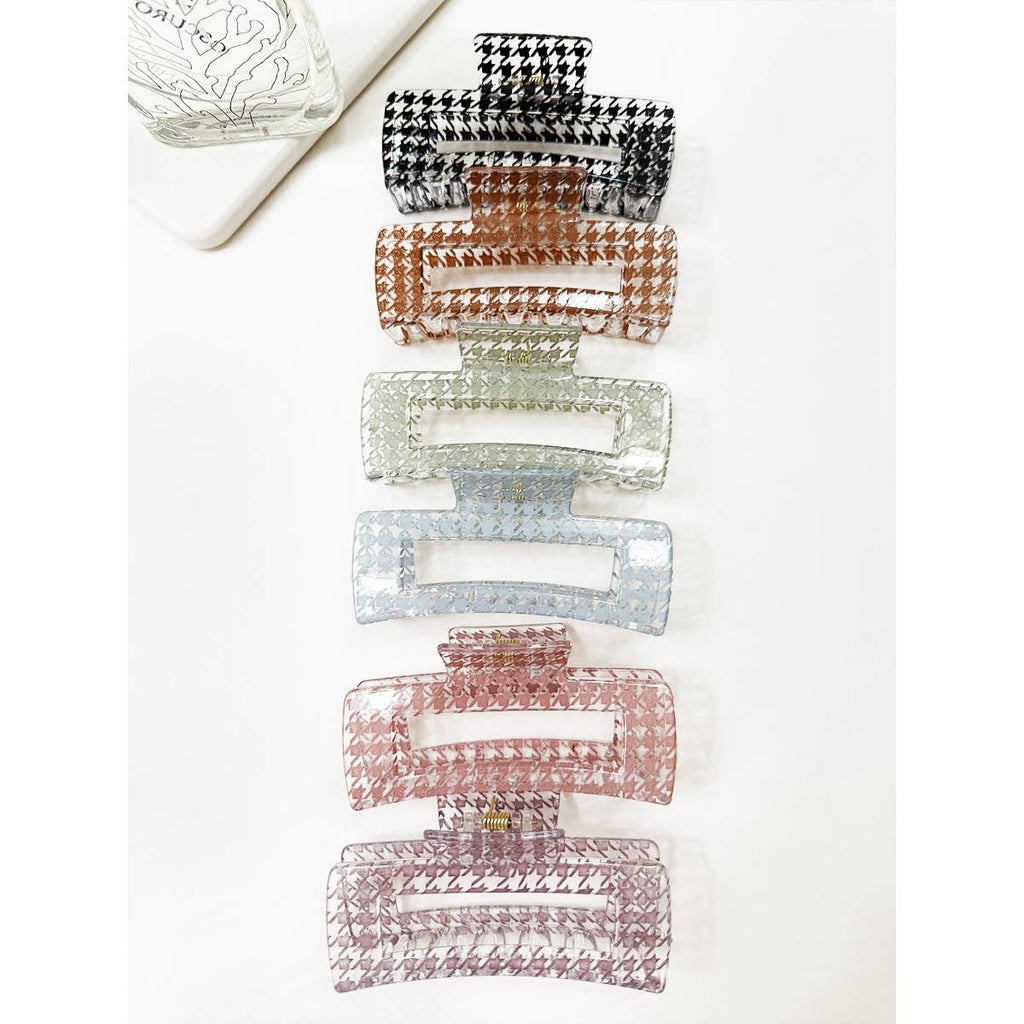 Houndstooth Pattern Cut Out Rectangle Hair Claw