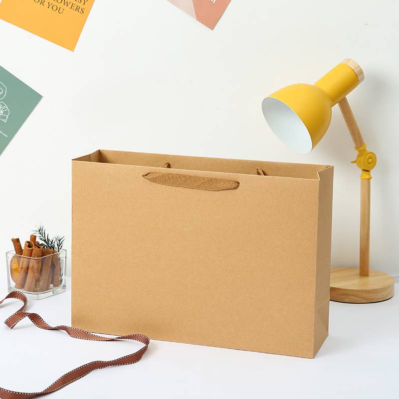 10pc, Horizontal Brown Thick Kraft Paper Gift Bag w/ tissue