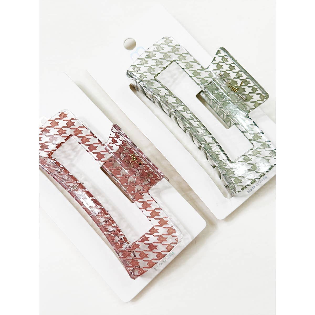 Houndstooth Pattern Cut Out Rectangle Hair Claw