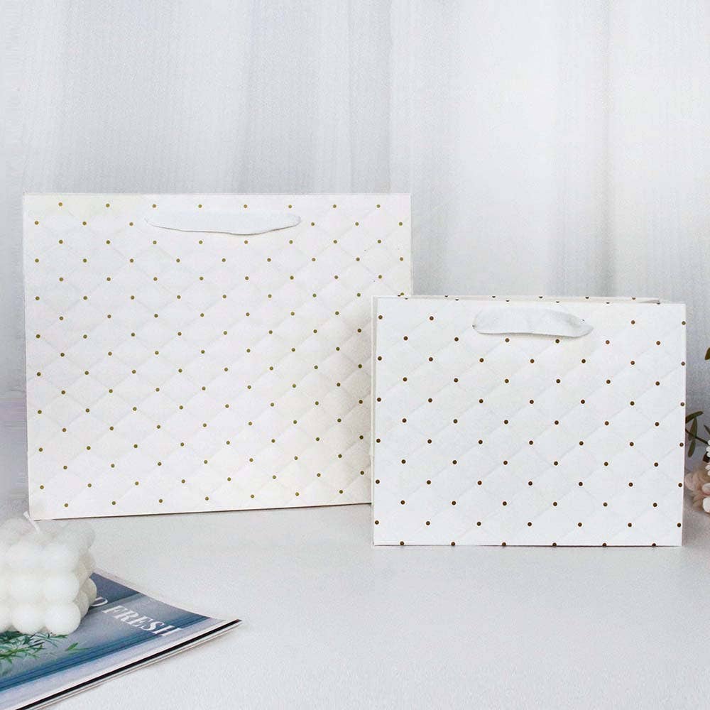 12pcs, 2 sizes Ivory dot wavy surface gift bag w/ tissue