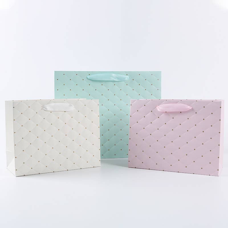 12pcs, 2 sizes Pink dot wavy surface gift bag w/ free tissue