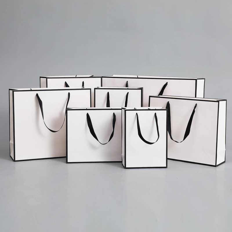 White with Black Border Paper Gift Bag w/ free tissue
