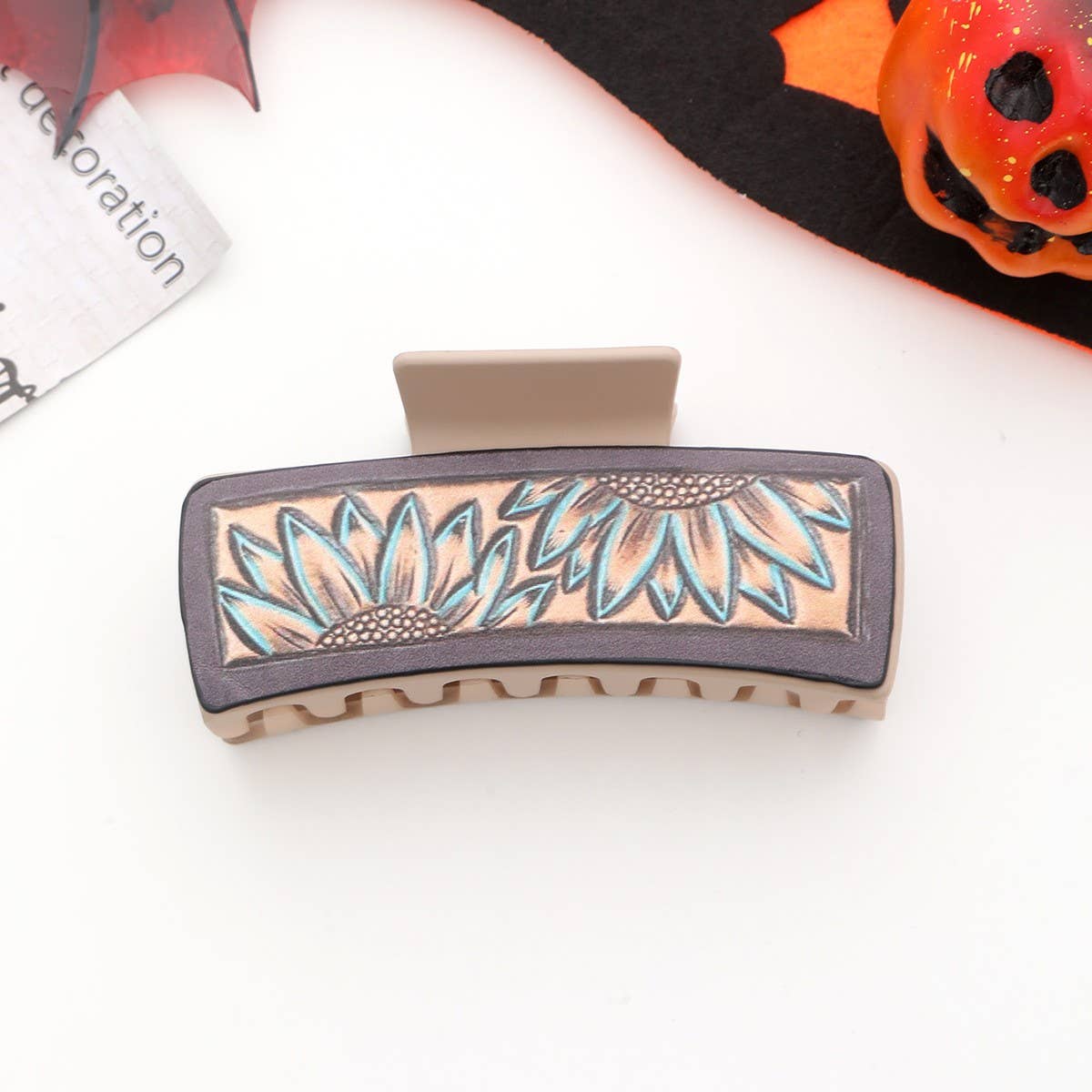 Western Cowgirl Sunflower Claw Clip, Faux Leather_CWAHA0609