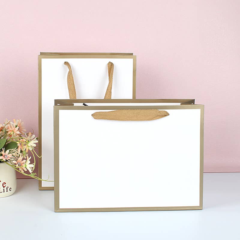 White with Gold Border Paper Gift Bag w/ free tissue