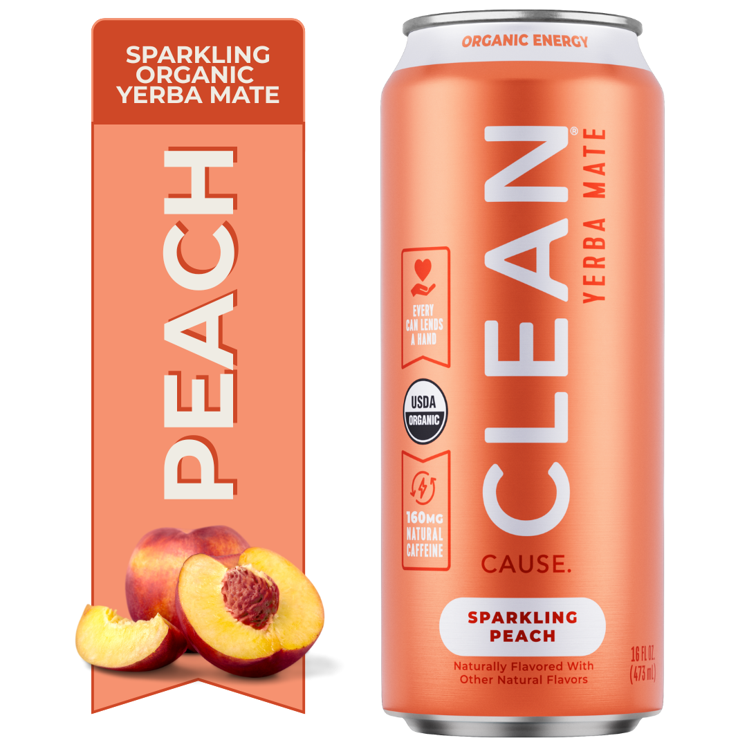Organic Peach Sparkling Yerba Mate Energy Tea – 12-pack Cans