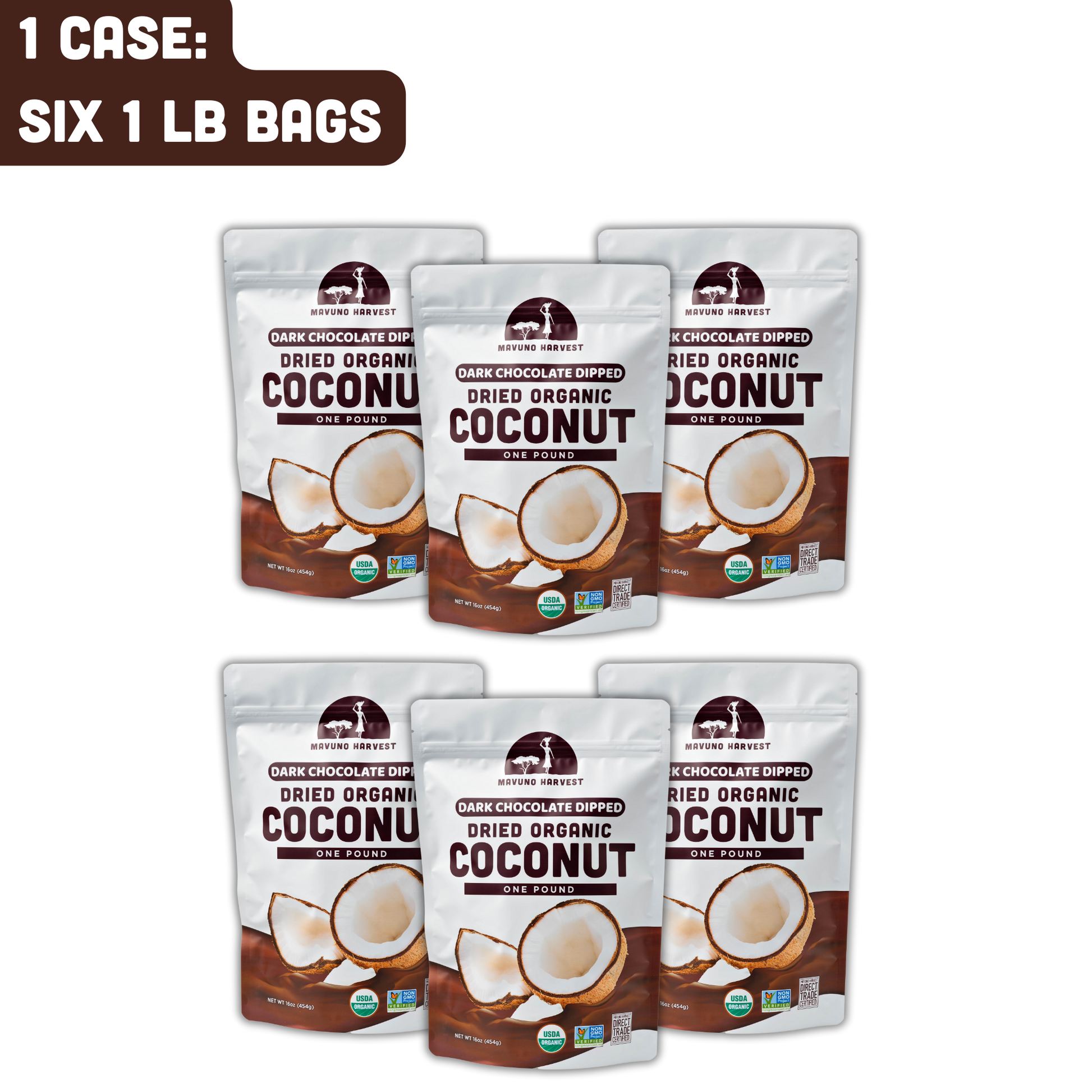 Organic Dark Chocolate Dipped Dried Coconut, 6-pack case