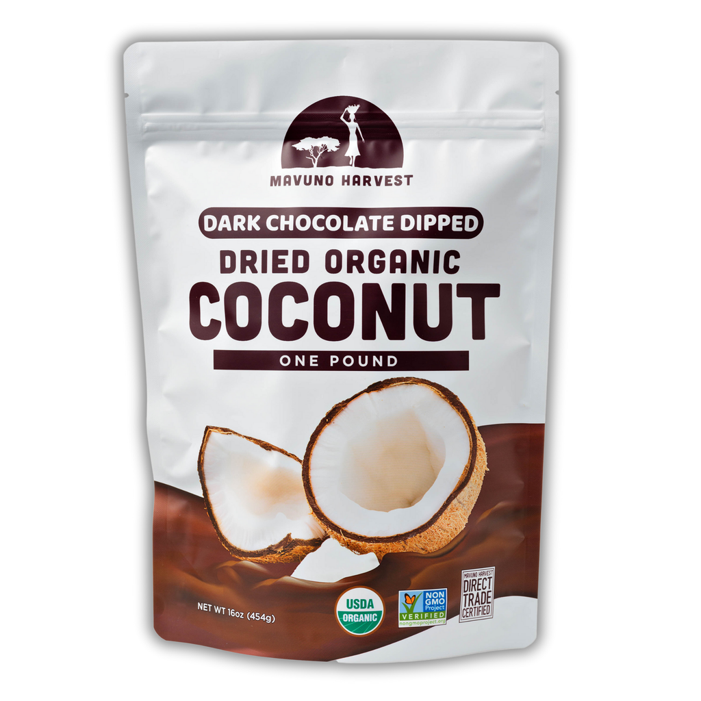 Organic Dark Chocolate Dipped Dried Coconut, 6-pack case